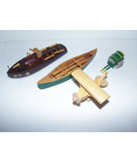 Lot 4 Vintage Wood Display Vehicles Includes Ship Canoe Plane Japanese R... - £15.51 GBP