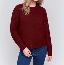 Charlie B crew neck plushy yarn sweater in Cabernet - $64.00