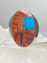 Navajo ring turquoise spiny oyster inlay sterling silver women men EY size 11 - £140.86 GBP