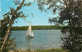 Chrome Postcard Lake Metigoshe State Park Bottineau North Dakota B944 Sailboat - $3.47