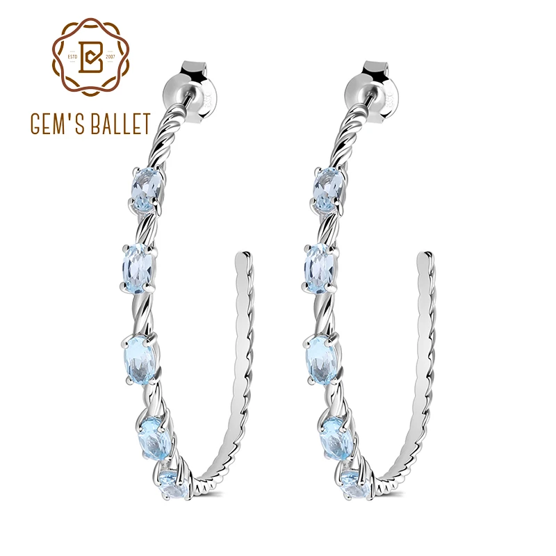 2.94Ct Oval Natural Sky Blue Topaz Gemstone Hoop Earrings 925 Sterling Silver Fi - £51.11 GBP