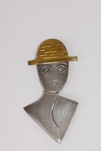 Mexican TH 58 Sterling Silver 925 &amp; Brass Woman Face Brooch Pin - £31.31 GBP