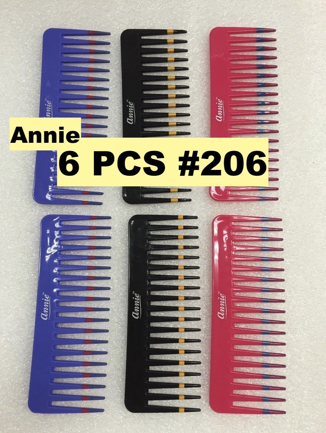 (6pcs) ANNIE VOLUME COMB #206 6" LONG 2.5" WIDE  TOOTH PLASTIC COMB FOR VOLUME - $4.99