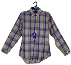 Mens Plaid Button Down Shirt Sz M Beige Blue Y2K Retro Athletic Fit Deadstock - $12.51