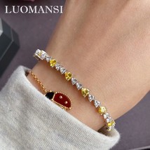 Heart-shaped Yellow White High Carbon Diamond Woman Bracelet 17CM S925 Silver Je - £122.31 GBP