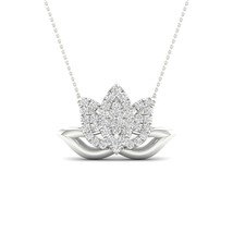 Sterling Silver 1/10Ct TDW Diamond Accent Lotus Pendant Necklace - £79.92 GBP