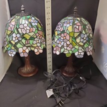 Tiffany Style 15&quot; Lamps Floral Stain Glass Bronze Tree Base Set of 2 - £208.79 GBP