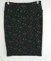 LuLaRoe Cassie Skirt Black With Pink &amp; Green Dandelion Puffs Design Size... - £8.49 GBP
