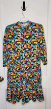 Size Large Briton Court Button Dress Bird Floral Print Bright Colorful Fun - £33.61 GBP