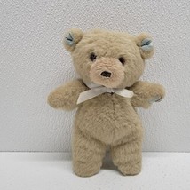 Vtg. 1990 Gibson Teddy Hugglesbie&#39;s Picnic Bear Brown Plush 7&quot; Blue Ears &amp; Paws - £11.39 GBP