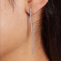 ADORNIA Swarovski Crystal Vertical Bar Earrings, Silver/Diamonds, Sparkly, NWT - £37.36 GBP
