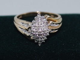 10K Yellow Gold Natural Diamond Cluster Ring With Diamond Accents, Free Shipping - £386.68 GBP