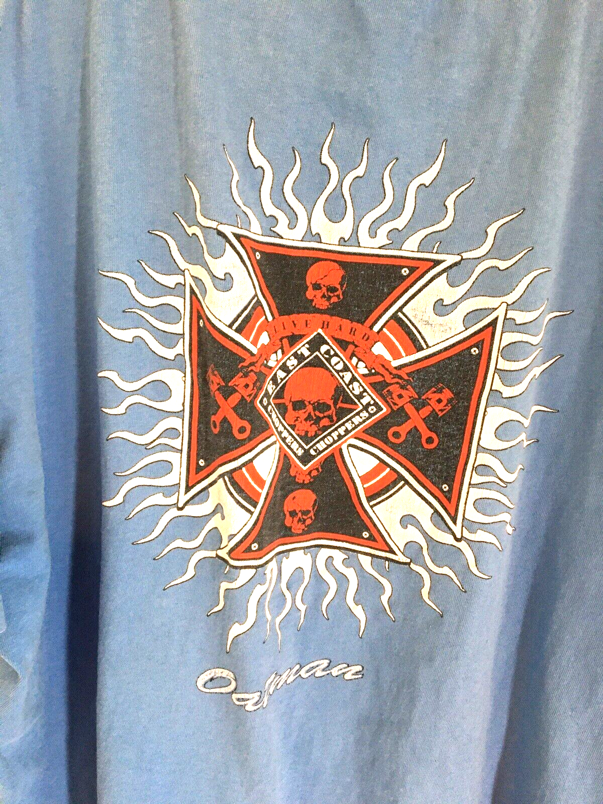 Vtg East Coast Choppers T Shirt Blue Skulls Oatman AVANOE LAVON Tag XXL Vintage Item image 5