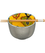 Set of 2 Ottoman Silver Plated Ramen Noodle Bowls W/ Chopsticks Orange F... - $37.44 CAD
