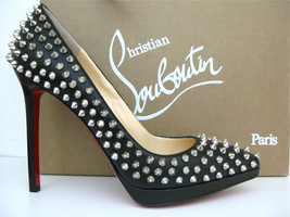 Christian Louboutin Shoes Pigalle Plato Black Silver Spikes 120 heels S/ 39 NEW - £909.46 GBP