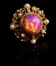 Antique Czech Ring - jelly opal Glass - pearl and filigree - size  5-7 - czechos - £131.58 GBP