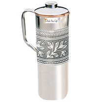 Prisha India Craft Steel Copper Jug, Embossed Design, Capacity 900 ML - £27.41 GBP