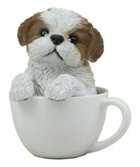 Realistic Adorable Shih Tzu Dog in Teacup Statue 5.75&quot; Tall Pet Pal Deco... - $627.03 MXN