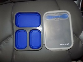 BPA-Free Eco One Collapsible 3 Section Bento Box Lunch Storage Silicone Blue Euc - £14.78 GBP