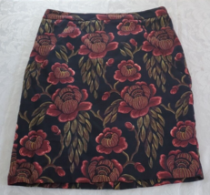 Ann Taylor Petite Black Pink Red Floral Print Cotton Pencil Skirt Size 12P - $14.84
