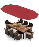 11 Pieces Patio Dining Set with 15 Feet Double-Sided Patio Umbrella and ... - $23,938.38 MXN