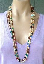 Vtg Multicolor Glass Wooden Tube Bead Necklace Boho Wear Long Or Doubled... - £11.04 GBP