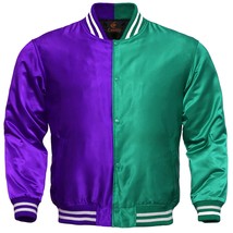 Baseball Letterman College Varsity Bomber Sports Jacket Purple Kelly Green Satin - £53.47 GBP