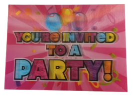 Lenticular Postcard You&#39;re Invited To a Party Pink 3D UNP Unused R3 - £4.06 GBP