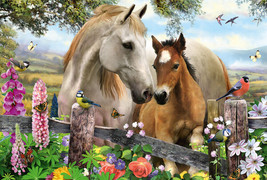 Framed canvas art print giclée mare horse and foal horse mom baby country garden - £31.57 GBP+