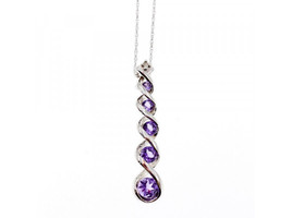 10K White Gold Amethyst &amp; Diamond Chain With Pendant - $351.03