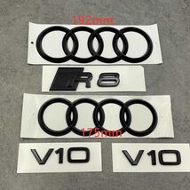 5 pcs Gloss All Black Audi R8 Emblem Set 175mm Front 192mm Rear Rings R8... - $81.89