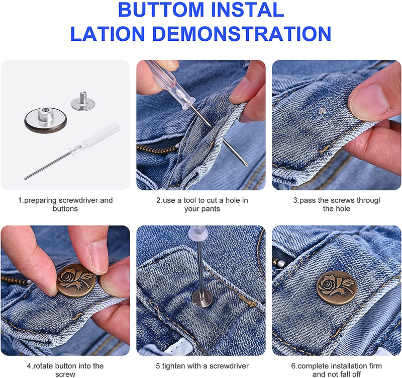 12 Sets Adjustable Buttons for Jeans, 20Mm No Sew Instant Metal Buttons, Removab Item image 8