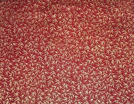 Vtg? Oriental Gardens Shimmery Gold Rusty Brick Red Cotton Fabric Bty 44&quot; W Oop - £8.02 GBP