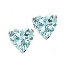 2 Ct Heart Shape Aquamarine Solitaire Promise Stud Earrings in 14K White... - $42.99