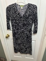 New Sigrid Olsen Womens Faux Wrap Dress Size M Petite Geometric Black White Pur - £11.14 GBP