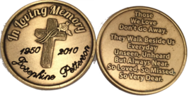 Engraved In Loving Memory Rose Cross Bronze Memorial Medallion Personalized Coin - $19.99
