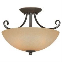 Ceiling Light Fixture 14.5 x 10-inch Classic Bronze with Amber Glass - £130.36 GBP