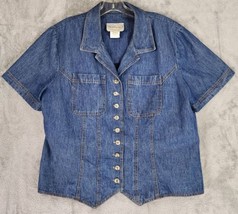 Stonebridge Shirt Womens 14 Blue Denim Western Grannycore Vintage Made in USA - £27.05 GBP