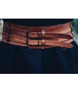Viking Warrior Leather Double Belt – Cognac Brown, Embossed, with D-Rings - $164.99 CAD