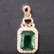 14K Rose Plated 2Ct Lab-Created Emerald Solitaire Halo Pendant Stunning Necklace - £75.34 GBP
