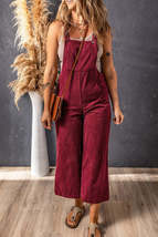 Red Solid Color Corduroy Wide Leg Bib Overalls - £22.92 GBP+
