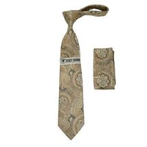 Men's Stacy Adams Tie and Hankie Set Fancy Woven Silky Satin #SAT62 Tan image 2