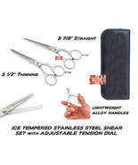 STAINLESS STEEL THINNING &amp; STRAIGHT SHEAR SET&amp; CASE ICE TEMPERED SCISSOR... - £49.61 GBP