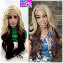 Kianna&quot; Ombre Blonde to Chocolate Long 13x7 Free Part, Pre Plucked Synthetic Wig - $95.00