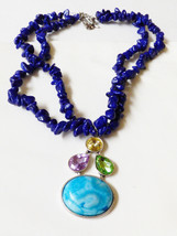 Novadab Hand Crafted Cobalt Blue Nugget Crystal Pendant Two Strand Necklace 18&quot;L - £21.79 GBP