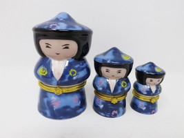 Set of 3 Porcelain Asian Boys Enamel Painted Trinket Boxes - $30.79