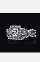 Halo Braut Set Ring 3.5ct Prinzessin Schnitt Künstlicher Diamant 14k Vergoldet - £64.81 GBP