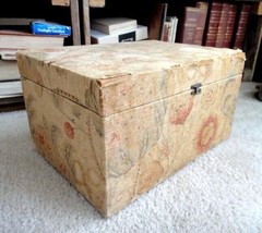 c 1860 antique FRENCH wood box FABRIC PADDED quilt sewing jewelry dresser  - £114.74 GBP