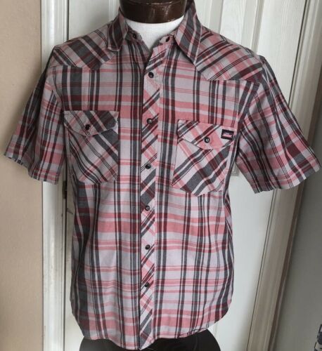 Primary image for Dickies Red & Gray Plaid Snap Front Short Sleeve Shirt Men’s M 100% Cotton