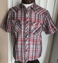 Dickies Red &amp; Gray Plaid Snap Front Short Sleeve Shirt Men’s M 100% Cotton - £11.83 GBP